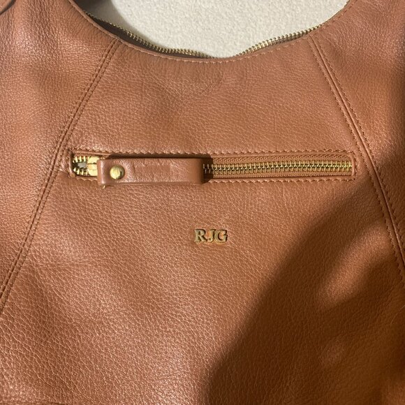 R J GRAZIANO  Brown Leather Shoulder/Handbag with Gold Circle Metal Design - Picture 3 of 12